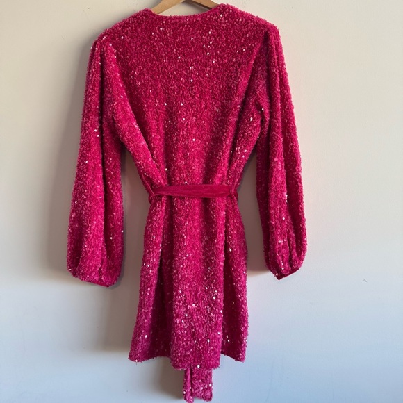 Blue B. Pink Sequin Velvet Wrap Tie Puff Glamour Dress size small - Picture 8 of 12